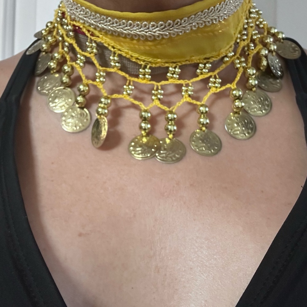 Artisan Tribal Quiver Gold Coin | Handmade Shimmy Choker Necklace Goddess Signed